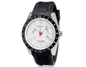 Curren,  Ceas Mana,  Calendar,  Dial Alb,  Rezistent Apa,  Negru - w598