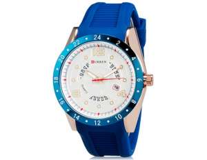 Curren, Ceas Mana,  Calendar,  Dial Alb,  Rezistent Apa, Albastru - w599