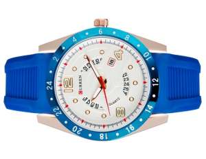 Curren, Ceas Mana,  Calendar,  Dial Alb,  Rezistent Apa, Albastru - w599