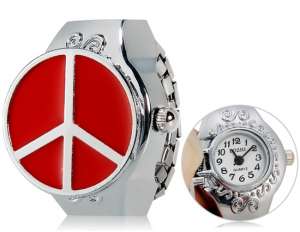 Bozhi,  Inel cu Ceas,  Fashion,  Dial Alb-Negru,  Capac Rosu - w602
