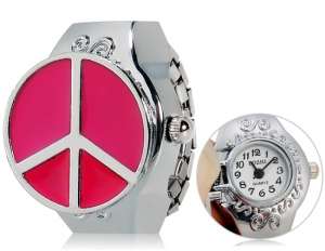 Bozhi,  Inel cu Ceas,  Fashion,  Dial Alb-Negru,  Capac Roz - w603