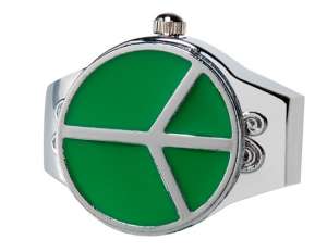Bozhi,  Inel cu Ceas,  Fashion,  Dial Alb-Negru,  Capac Verde - w604