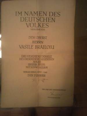 orddinul vulturu cu semnatura lui hitler un document foarte rar si valoros