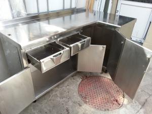 dulap din inox pe colt cu usi si sertare