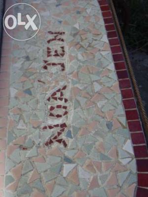 consola in lemn forjat si mozaic, 