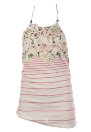 Tricou dama alb cu roz Bershka