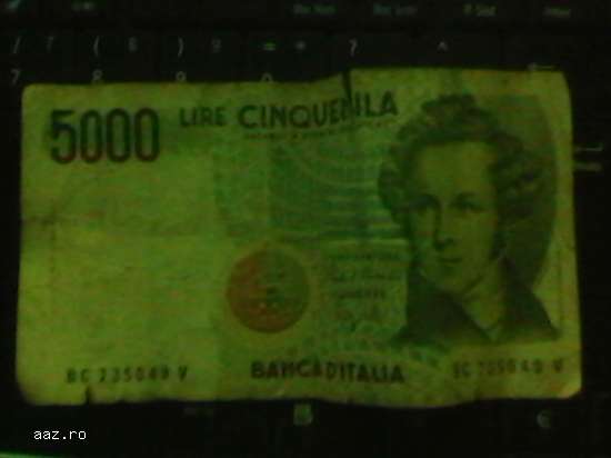 vand bancnota de 5000 de lire italiene din 1985i