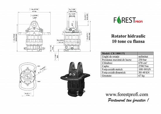 Rotator hidraulic 10 tone (CR-1000FX) cu flansa pentru graifer