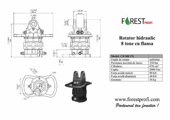 Rotator hidraulic 8 tone (CR-800FX) cu flansa pentru graifer