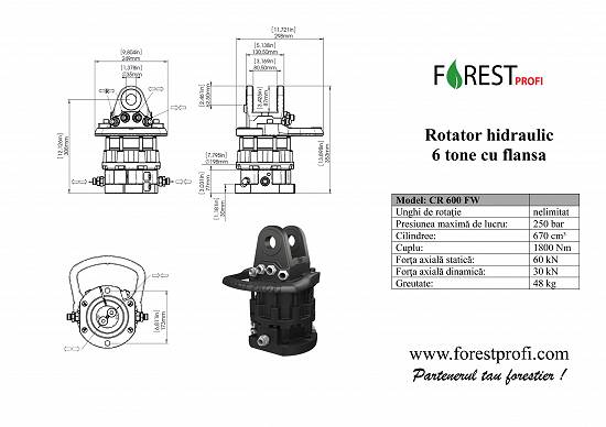 Rotator hidraulic 6 tone (CR-600FW) cu flansa pentru graifer