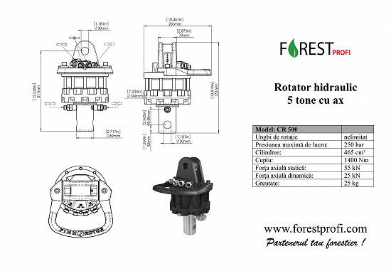 Rotator hidraulic 5 tone cu ax pentru graifer