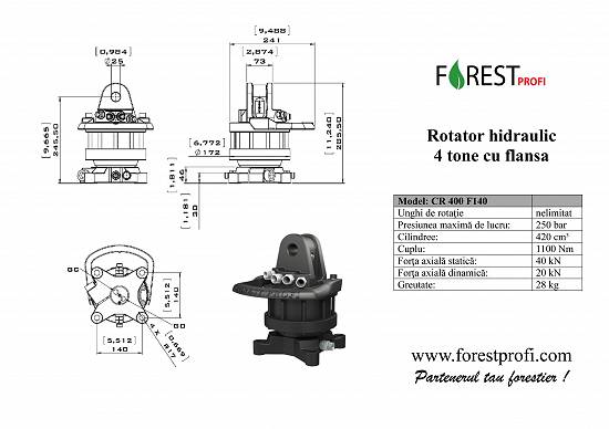 Rotator hidraulic 4 tone cu flansa pentru graifer
