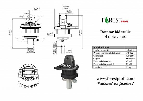 Rotator hidraulic 4 tone cu ax pentru graifer