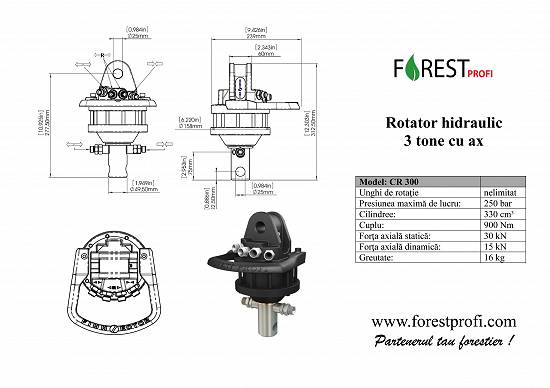 Rotator hidraulic 3 tone cu ax pentru graifer