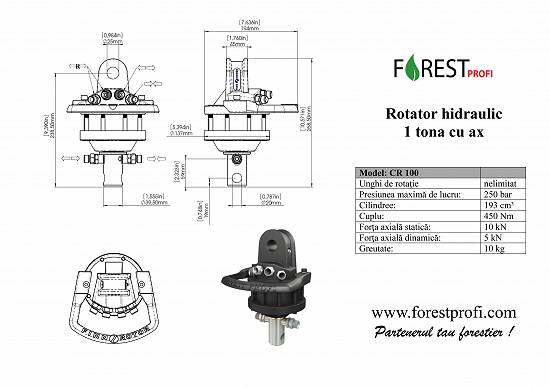Rotator hidraulic 1 tone cu ax pentru graifer