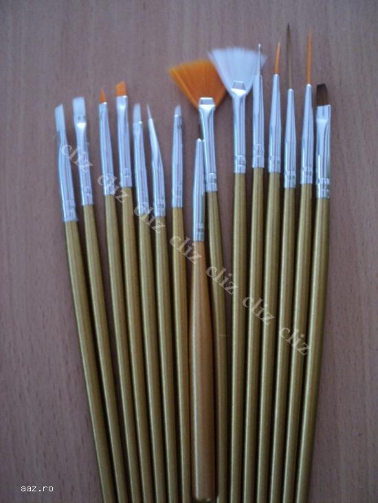 Set 15 pensule unghii aurii
