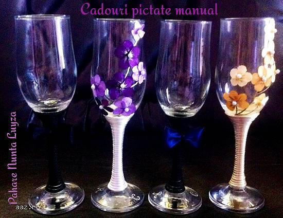 pahare nunta si botez pictate si ornate manual