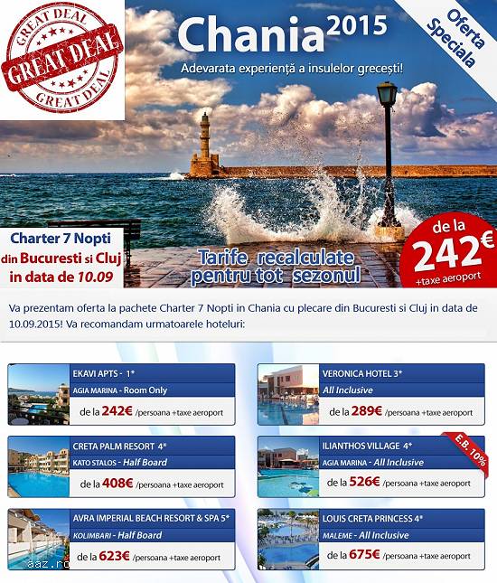Prindeti ofertele lunii septembrie in Chania !