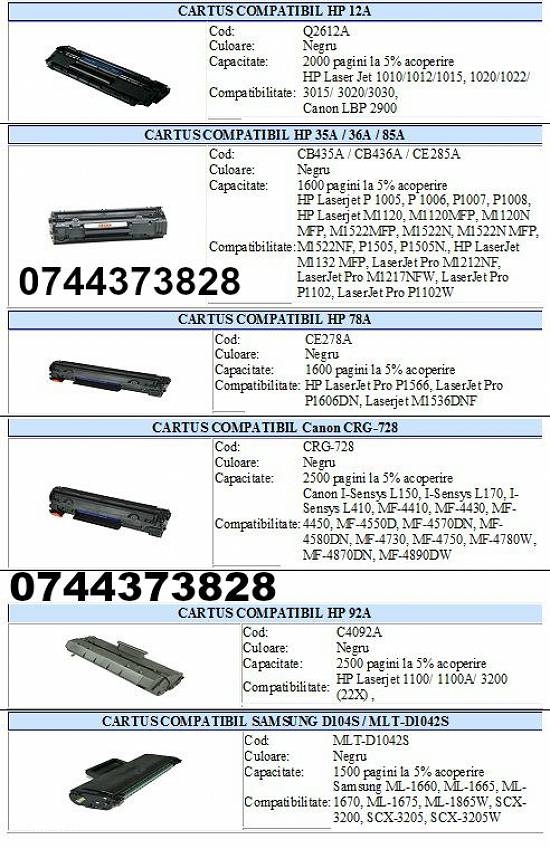 CARTUS pentru imprimante,  multifunctionale,  copiatoare si faxuri. HP 12A,  HP 35A / 36A / 85A,  HP