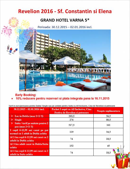 Revelion Sf.C-tin si Elena - Grand Hotel Varna 5* !