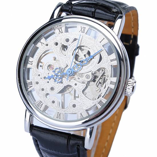 Ceas Goer Skeleton Mecanic Cadran Argintiu