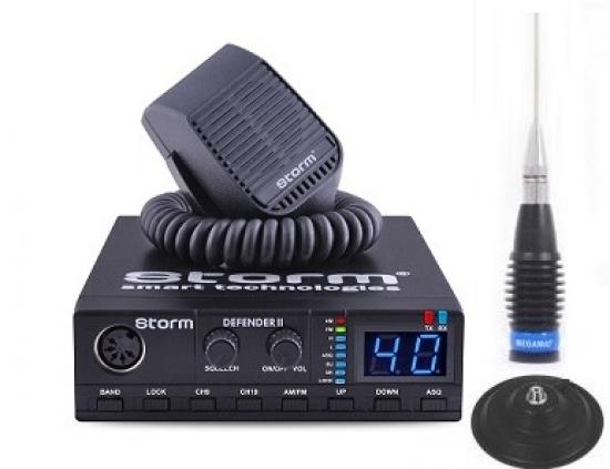 Pachet Statie Radio CB Storm Defender II asq putere 4/8 Watti cu antena