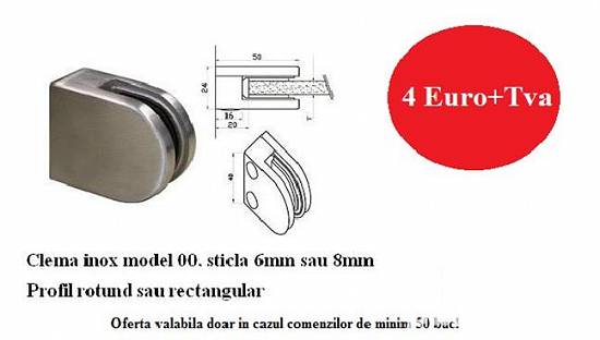 Oferta!!! Cleme din inox satinat,  la comanda pentru balustrada cu sticla