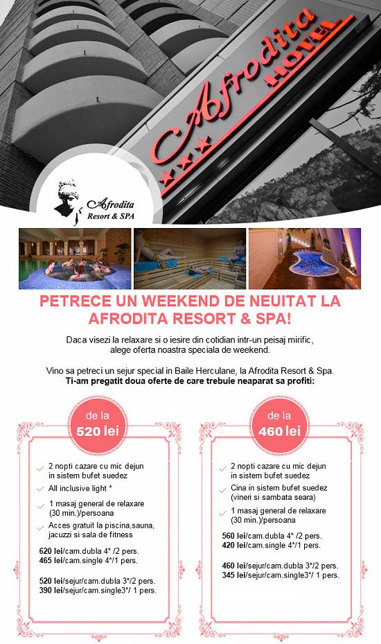 Weekend de neuitat la Afrodita Resort & Spa 3* - Baile Herculane