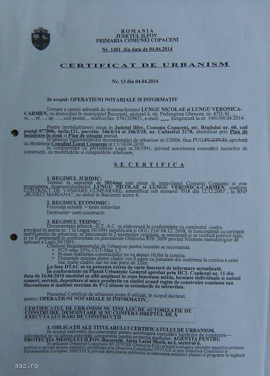 Teren Intravilan Lotizat Destinatie Mixta Localitatea Copaceni Judetul Ilfov