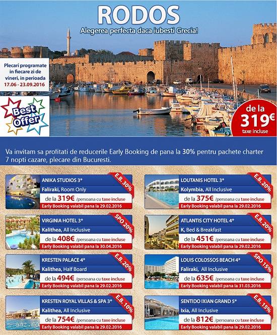 Charter Bucuresti - RODOS,  vara 2016 !
