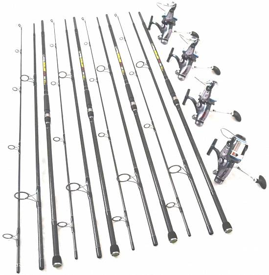Set 4 lansete EXCELLENT MASTER CARP 3, 6m, 4 lbs,  3 tronsoane,  carbon 100% cu 4 mulinete XZ 10000 