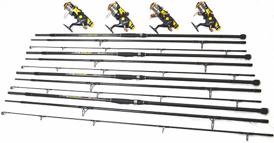 Set 4 lansete EXCELLENT CARP 3, 6m, 4 lbs,  3 tronsoane,  carbon 100% cu 4 mulinete SW 80,  9+1 rulm