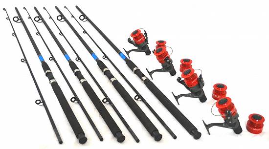 Set de 4 lansete OXYGEN SELECT 2, 7m actiune 60-120g cu 4 mulinete OXYGEN FGR50 cu 6 rulmenti