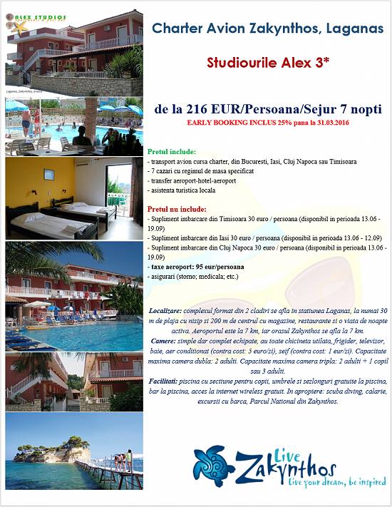 Charter avion Zakynthos - Studiourile Alex 3*