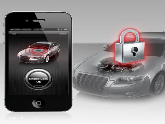 Alarma auto asociata Smartphone,  functie blocare motor