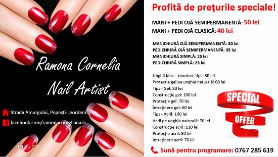Manichiura-Pedichiura clasica, oja semipermanenta, gel, acril, unghii false