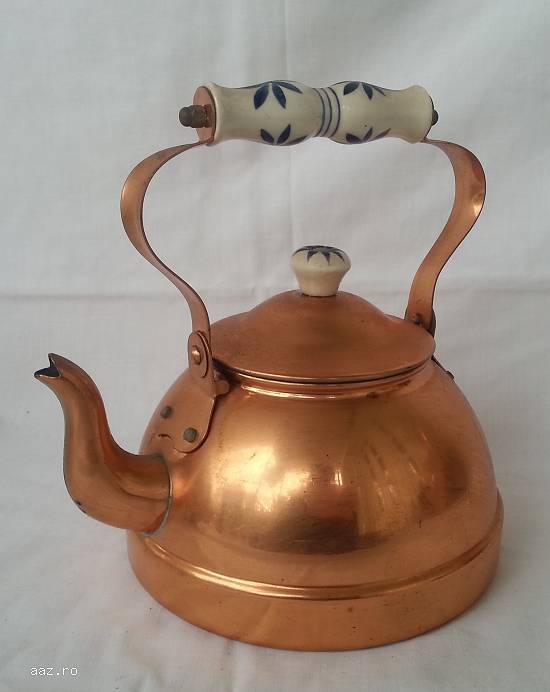 Ceainic traditional din cupru cu maner portelan ER280