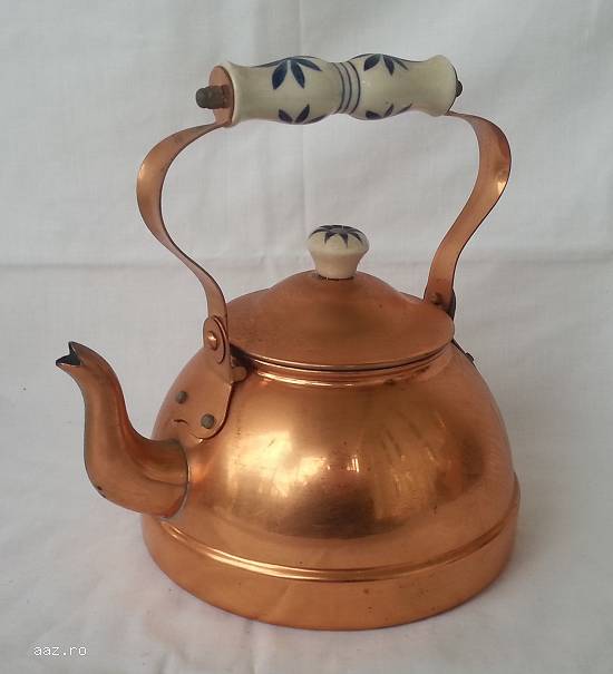 Ceainic traditional din cupru cu maner portelan ER280