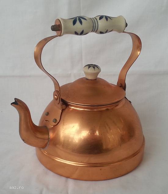 Ceainic traditional din cupru cu maner portelan ER280