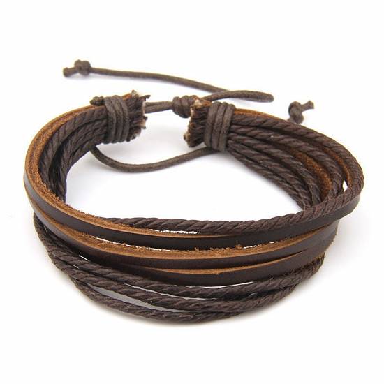 Bratari din piele naturala si canepa ,  unisex (negru / maro)