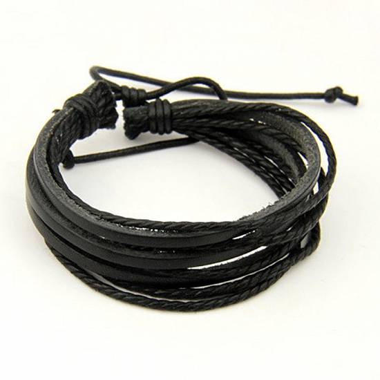 Bratari din piele naturala si canepa ,  unisex (negru / maro)
