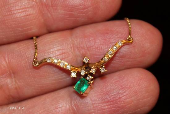 Colier Antic Aur 18k Cu Smaragd Si Briliante