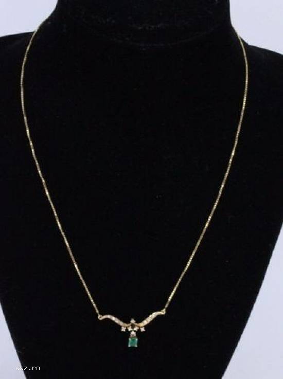 Colier Antic Aur 18k Cu Smaragd Si Briliante
