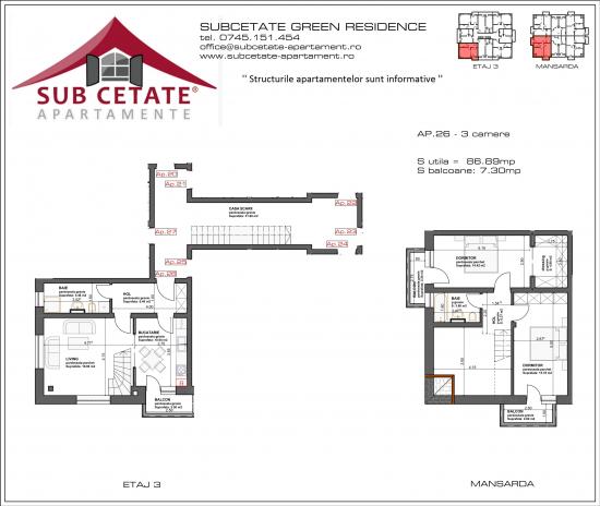 apartament 3 camere,       duplex,       86 mp