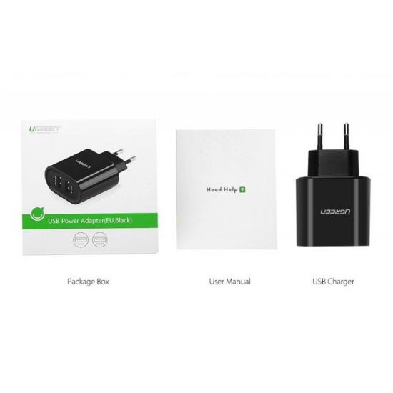2.4A / 1A 17W 5V USB Dual Wall Charger EU Plug Black UG153 Ref: UG153