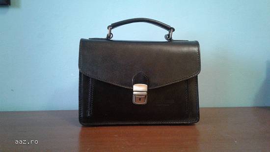 Geanta noua (unisex),   piele naturala,   neagra (calitate super).