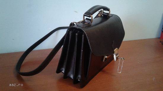 Geanta noua (unisex),   piele naturala,   neagra (calitate super).