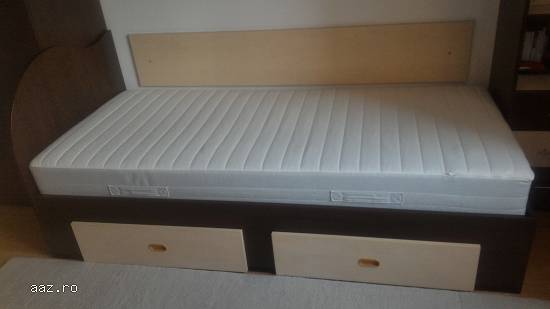 Pat 90x200cm + Saltea Ikea (impecabil)