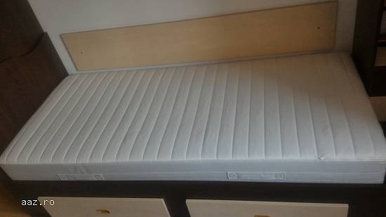 Pat 90x200cm + Saltea Ikea (impecabil)