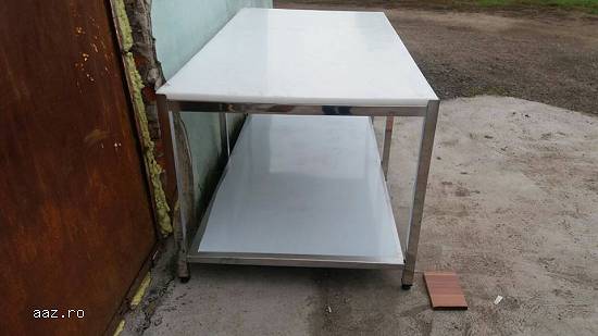 Masa inox cu blat polietilena Dimensiune 200x90x85cm -cu polita inferioara
